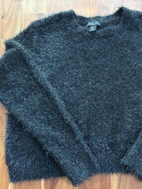 Rachel Zoe Fuzzy Eyelash Sweater - Black - Large